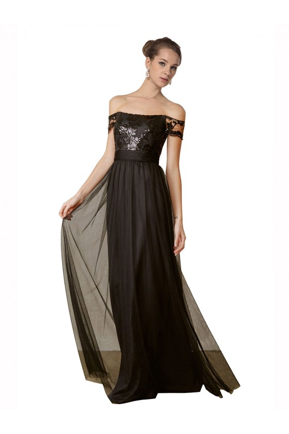 Affordable Off The Shoulder Sequined Lace Tulle Bridesmaid Dress UK