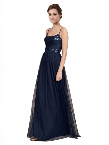 Affordable Spaghetti Strap Tulle Bridesmaids Dress with Ballerina Neckline UK