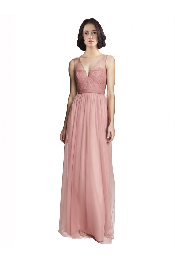 Affordable V-Neck Illusion Tulle Bridesmaids Dress UK