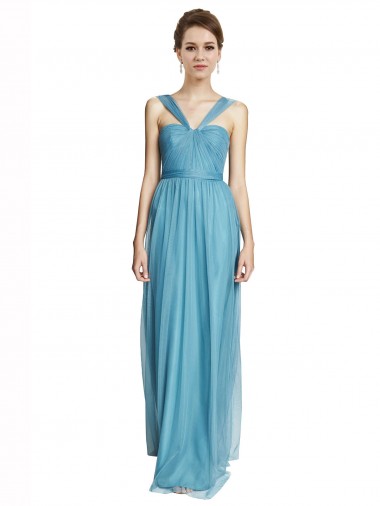 Affordable Floor Length Inverted V-Neck Tulle Bridesmaids Dress UK