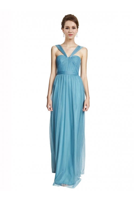 Affordable Floor Length Inverted V-Neck Tulle Bridesmaids Dress UK