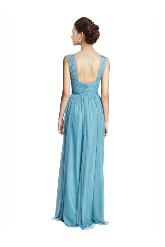 Affordable Floor Length Inverted V-Neck Tulle Bridesmaids Dress UK