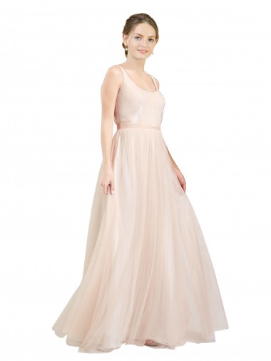 Affordable Scooped Neckline Long Tulle Bridesmaid Dress with Open Back UK
