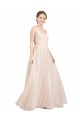Affordable Scooped Neckline Long Tulle Bridesmaid Dress with Open Back UK