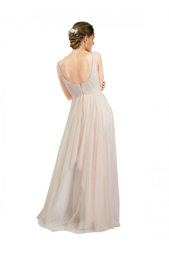 Affordable Scooped Neckline Long Tulle Bridesmaid Dress with Open Back UK
