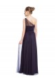 Affordable Ruched Long Soft Tulle Bridesmaid Dress with Sheer Netting Shoulder Strap UK