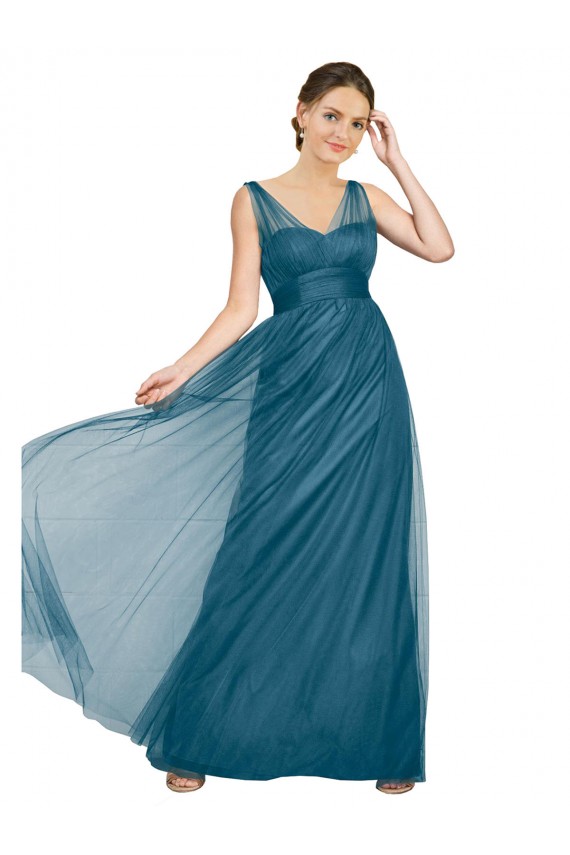 Affordable Long V-Neck Soft Tulle Bridesmaid Dress UK