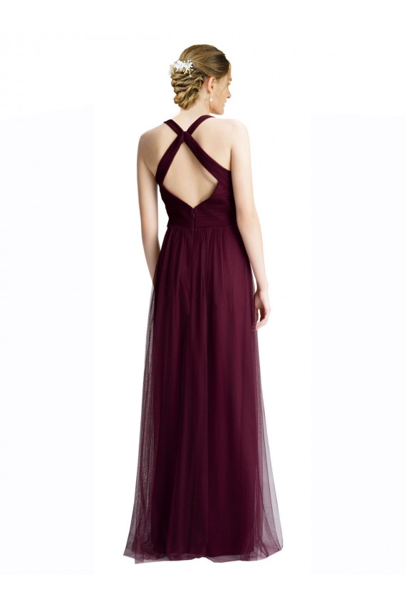 Affordable Long Tulle Bridesmaid Dress with Criss-Cross Bodice and Self Straps UK