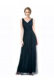 Affordable Full Length Long Tulle Bridesmaid Dress with V-Neck Criss-Cross Ruched Top UK