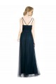 Affordable Full Length Long Tulle Bridesmaid Dress with V-Neck Criss-Cross Ruched Top UK
