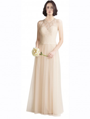 Affordable Full Length Tulle Bridesmaid Dress with Corded Lace Over Sweetheart Neckline UK
