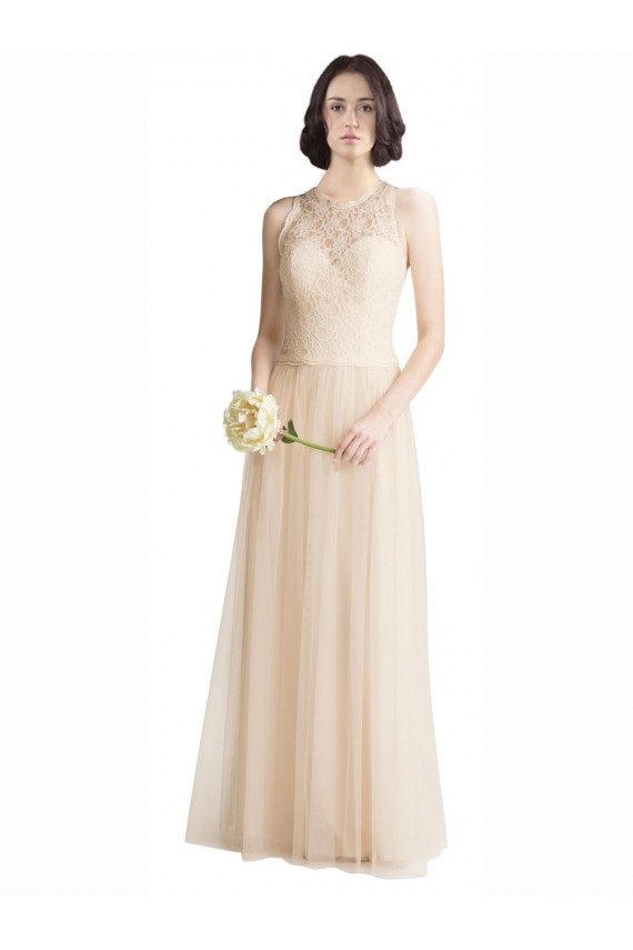 Affordable Full Length Tulle Bridesmaid Dress with Corded Lace Over Sweetheart Neckline UK