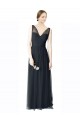 Affordable Long Tulle Bridesmaid Dress with Illusion Shoulder Straps and V-Back UK