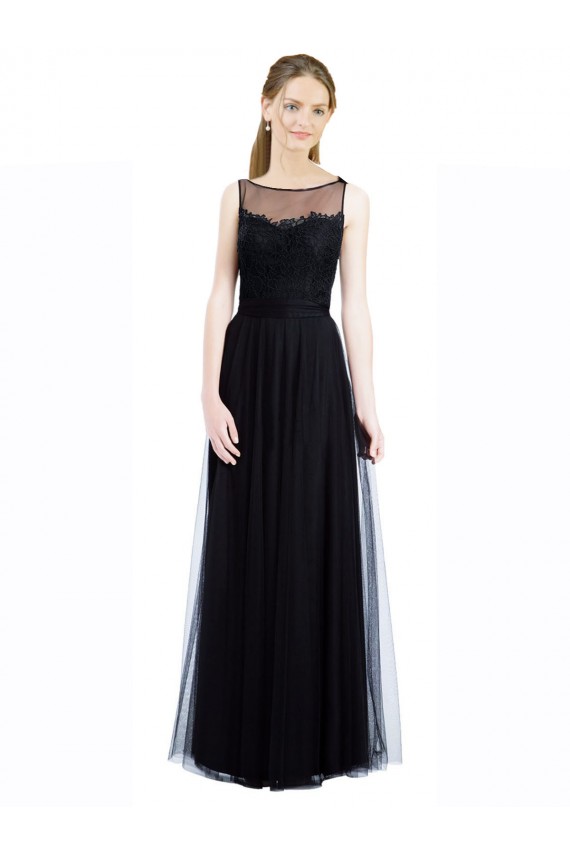 Affordable Full Length Tulle Bridesmaid Dress with Lace Bodice and Soft Tulle Illusion Top UK