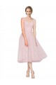 Affordable Short Tea Length Wide Strap Plunge Cross Over Neckline Tulle Bridesmaid Dress UK