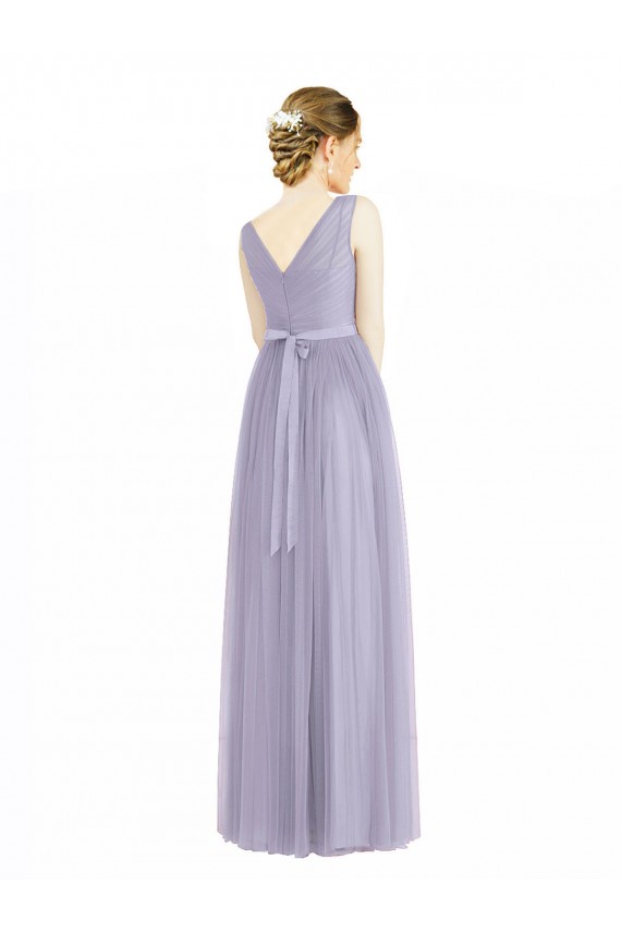 Affordable Wide Straps V-Neck Long Tulle Bridesmaids with Belt UK