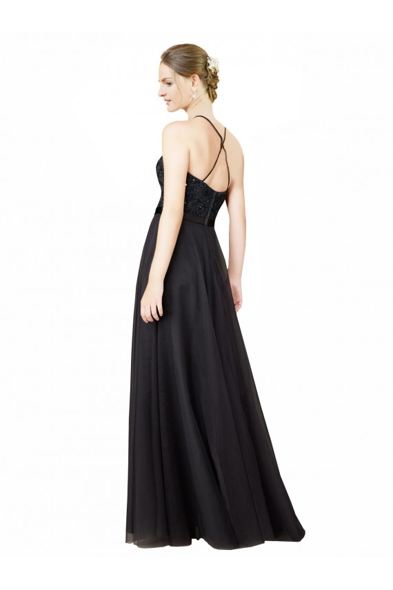 Affordable Sweetheart Neckline Long Sleeveless Tulle Bridesmaid Dress with Lace Bodice UK