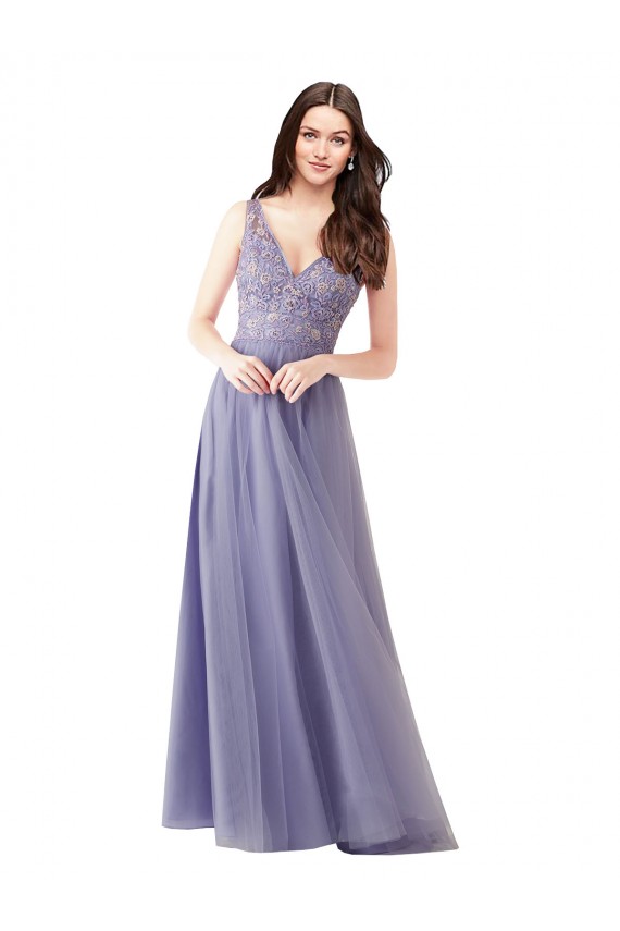 Affordable Sweetheart Tulle Bridesmaid Dress with Fully Embroidered V-Neck Bodice UK