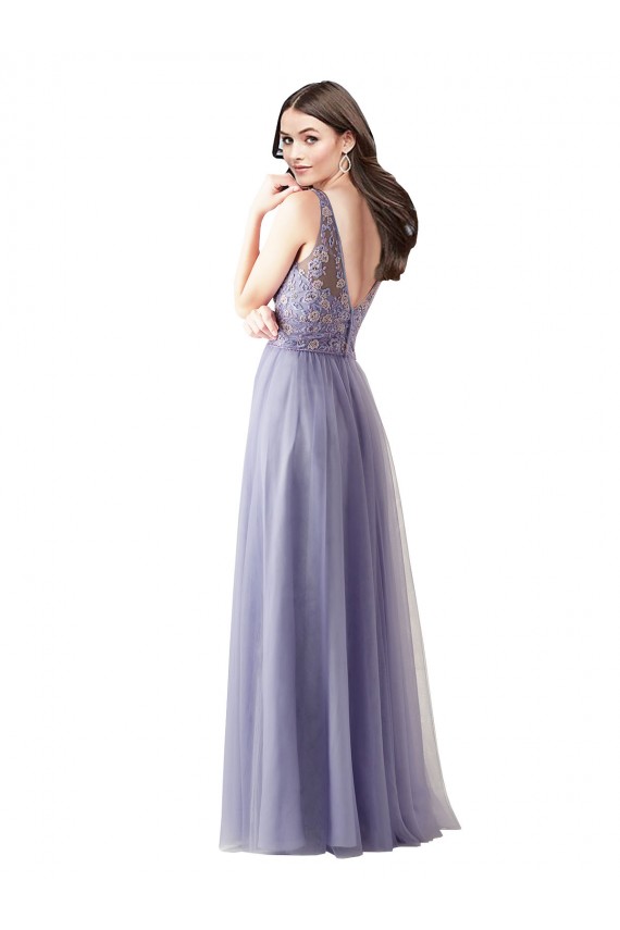 Affordable Sweetheart Tulle Bridesmaid Dress with Fully Embroidered V-Neck Bodice UK