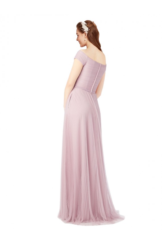 Affordable Off the Shoulder Long A-Line Tulle Bridesmaid Dress UK