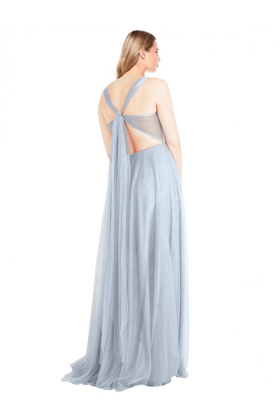 Affordable Sweetheart Spaghetti Straps Long Tulle Bridesmaid Dress with Criss Cross Back UK