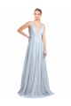 Affordable Plunging Deep V-Neck Long Tulle Bridesmaid Dress with V-Back UK
