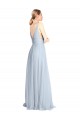 Affordable Plunging Deep V-Neck Long Tulle Bridesmaid Dress with V-Back UK