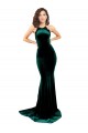Affordable High Neck Stretch Velvet Bridesmaid Dress with Black Lace Embroidery UK