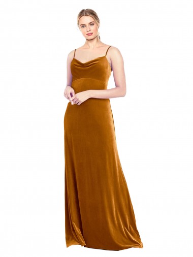 Affordable Long Velvet Cowl Neck Slip Bridesmaid Dress UK