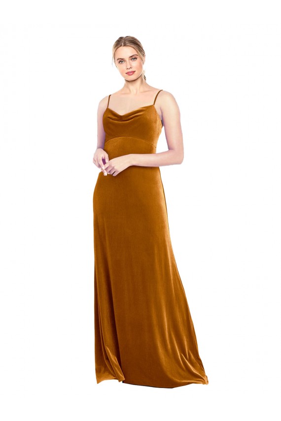 Affordable Long Velvet Cowl Neck Slip Bridesmaid Dress UK