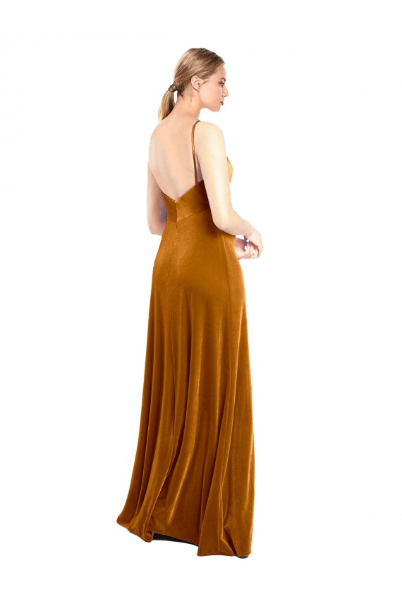 Affordable Long Velvet Cowl Neck Slip Bridesmaid Dress UK