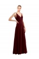 Affordable Faux Wrap V-Neck Sleek Long Velvet Bridesmaid Dress UK
