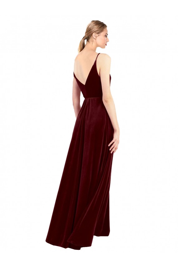 Affordable Faux Wrap V-Neck Sleek Long Velvet Bridesmaid Dress UK