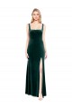 Affordable Square Neck Full Length Velvet Bridesmaid Dress with Side Slit UK