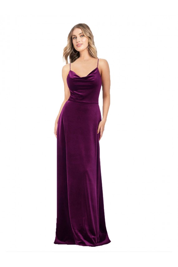 Affordable Draped Neckline Spaghetti Straps Velvet Bridesmaid Dress UK