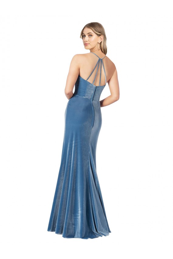 Affordable Vintage Velvet High Neck Bridesmaid Dress with Strappy Back UK
