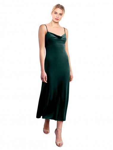 Affordable Midi Length Cowl Neck Velvet Slip Bridesmaid Dress UK