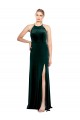 Affordable Long Jewel Neck Full Length Velvet Bridesmaid Dress with Side Slit UK