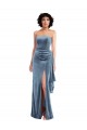 Affordable Strapless Velvet Maxi Bridesmaid Dress with Draped Skirt UK