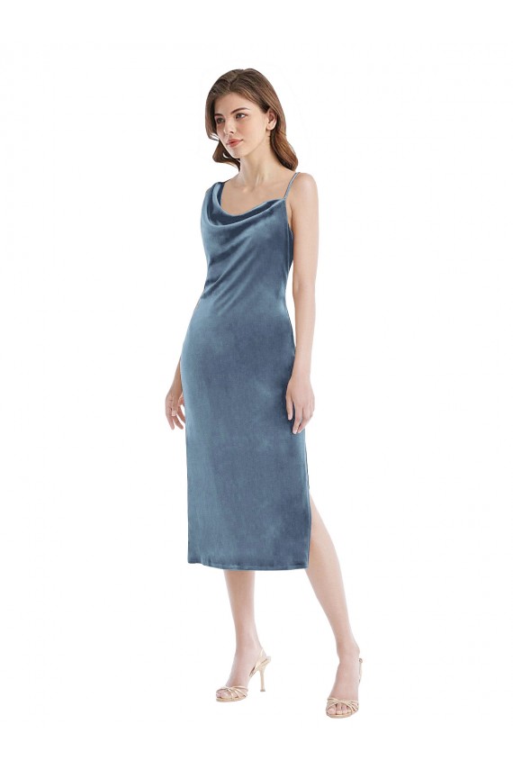 Affordable Midi Length Asymmetrical One Shoulder Velvet Slip Bridesmaid Dress UK