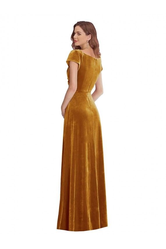 Affordable Cap Sleeve Faux Wrap Velvet Maxi Bridesmaid Dress with Pockets UK