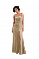 Affordable Square Neck Velvet Maxi Bridesmaid Dress with Front Slit UK