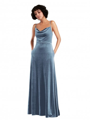 Affordable Sleek Cowl Neck Velvet Maxi Bridesmaid Dress with Pockets UK
