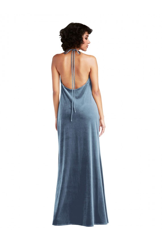 Affordable Cowl Neck Velvet Maxi Slip Bridesmaid Dress UK