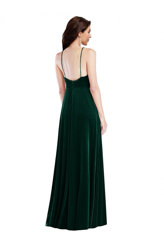 Affordable Velvet Halter Maxi Bridesmaid Dress with Front Slit UK