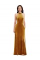 Affordable High-Neck Halter Velvet Maxi Bridesmaid Dress with Front Slit UK