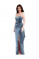 Affordable Spaghetti Strap Velvet Maxi Bridesmaid Dress with Draped Skirt UK
