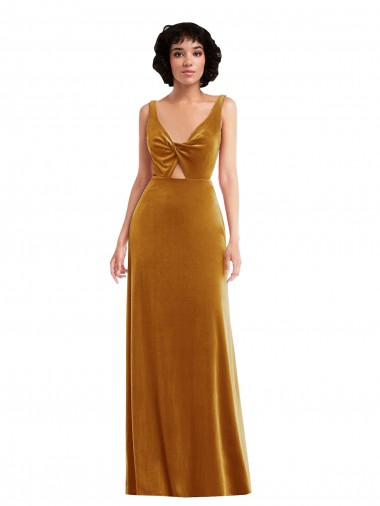 Affordable Twist Front Cutout Velvet Maxi Bridesmaid Dress with Pockets UK