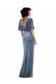 Affordable Flutter Sleeve Open Back Velvet Maxi Bridesmaid Dress with Draped Wrap Skirt UK