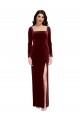 Affordable Sleek Square Neck Spaghetti Straps Velvet Bridesmaid Dress with Side Slit UK